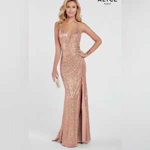 Alice Paris Rose Gold Sequin Prom Dress